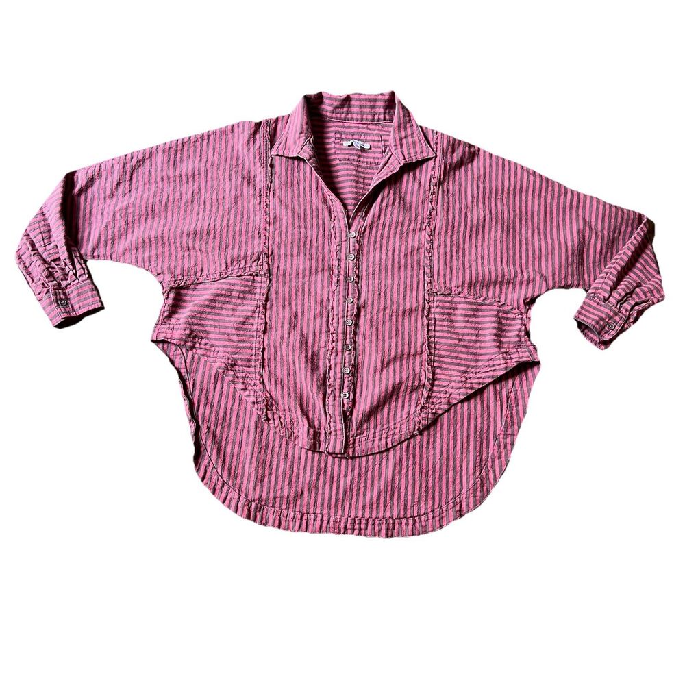 White Birch Women’s Top Medium Linen Blend Asymmetric Pink Gray